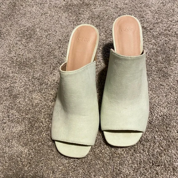 💜 ASOS Seafoam Green Mint Slip on Heeled Mules - Picture 1 of 7